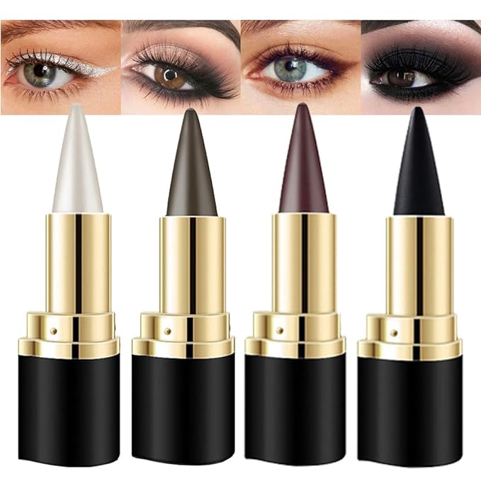 evpct 4Pcs Black Silver Grey Brown Gel Eyeliner Pencil Eye Face Paint Sticks Makeup Set, Natural Black Gel Eyeliner Cream Waterproof Crayon Pencils Applicator Tool