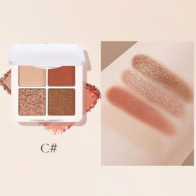 Erinde Quads Matte Eye Shadow Powder Makeup Palette, Nude Neutral Brown & Champagne Pink Shimmer Eyeshadow, Long Wearing Waterproof Everyday Eye Makeup, sombras de ojos, Maple Champagne