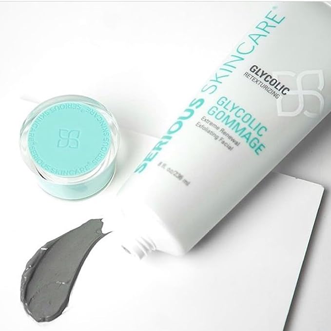 Serious Skincare - Glycolic Radiant Skin Set - Improve Appearance of Lines, Wrinkles and Enlarged Pores - Face Wash Cleanser, Gommage Exfoliating Clay Mask & Retexturizing Treatment Pads (3piece)