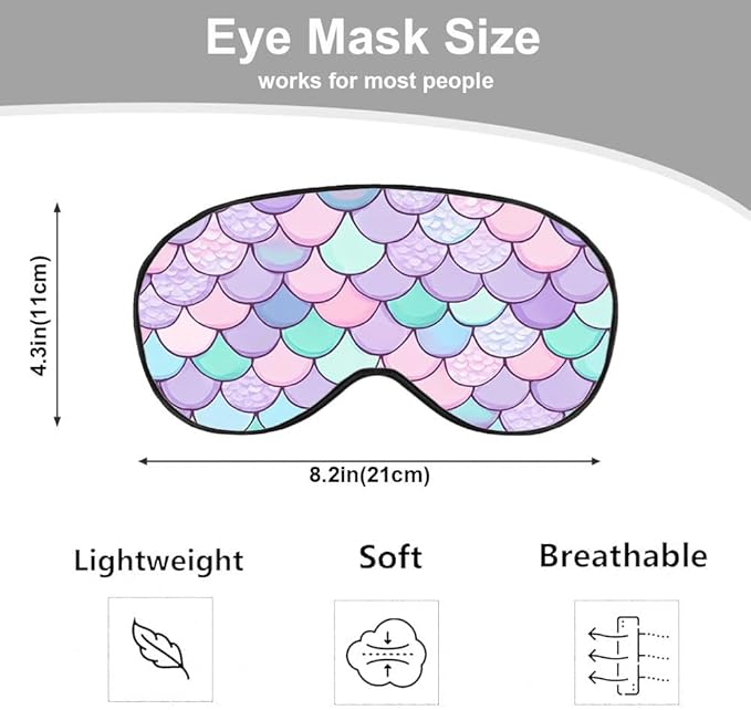 Mermaid Scales Eye Mask Sleeping Mask Pink Purple Blue Green Scales Marine Life Sleep Masks Silky Soft Eye Cover for Women Men Shading Blindfold for Air Travel Sleeping
