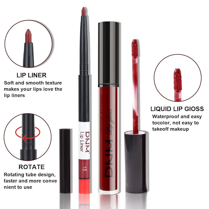 AMY'S DIARY 2pcs Matte Dark Red Lip Liner and Lipstick Makeup Set, Liquid Lipstick 24H and Lip Liner Set Matt Liquid Lips Make Up Waterproof Long Lasting Lipstick Matte Kit with Lip liner kit (02)
