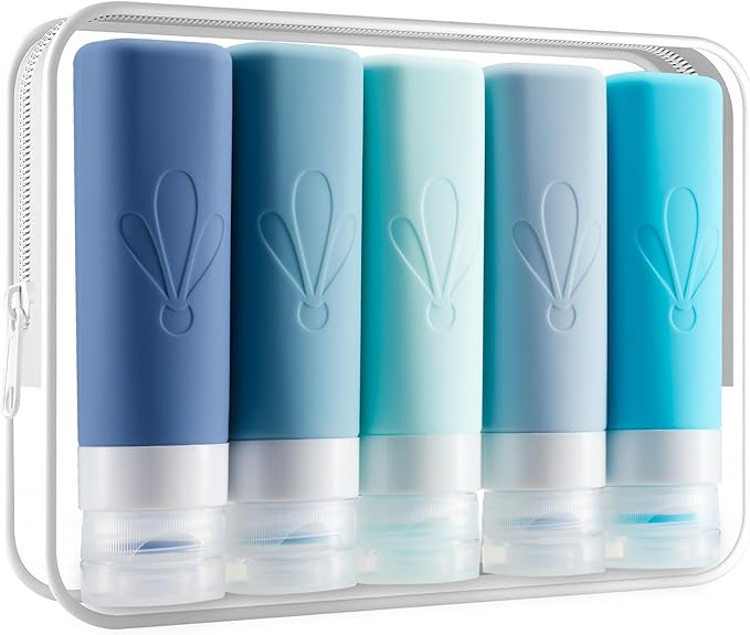 INSFIT Travel Bottles for Toiletries, TSA Approved 3oz Travel Size Containers, BPA Free Leak Proof Squeezable Silicone Tubes for Shampoo Conditioner Lotion Soap with Labels