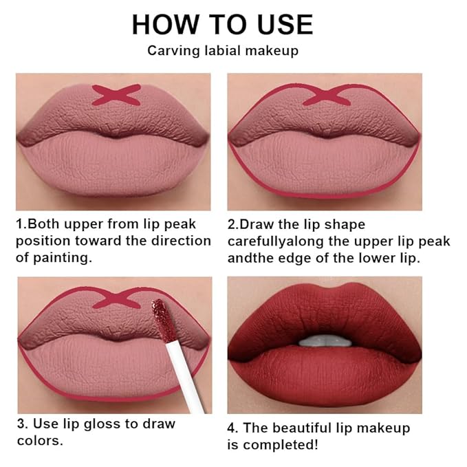 AMY'S DIARY 2Pcs Red Matte Lip Liner and Lipstick Makeup Set, Reds Lip Stain Lip Gloss Matt Liquid Lipstick 24H Long Lasting lapiz labiales mate 24 horas originales larga duracion (Red 58#)