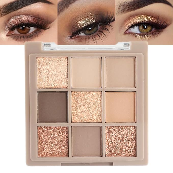 Eye Shadow Palette Makeup,9 Colors Gold Matte Shimmer Vegan Eyeshadow,Long Lasting Waterproof Naturing-Looking make up pallets for women,eyeshadow palette for brown blue eyes