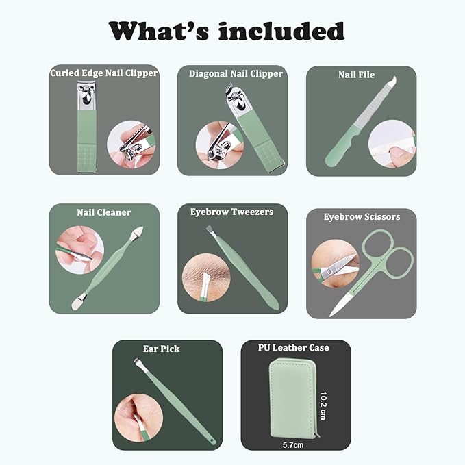 7 Pcs Manicure Set Stainless Steel Nail Clippers Kit, Nail Care Beauty Tools Set Christmas Stocking Stuffers, Christmas Gifts for Men and Women Travel Grooming Kit With Zipper Leather Case