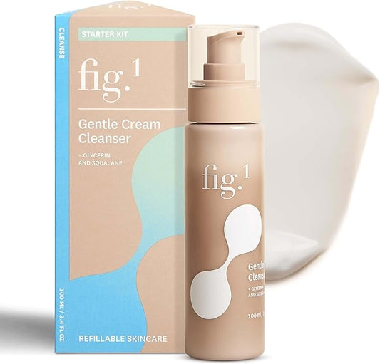 Fig.1 Hydrating Facial Cleanser for Women | Gentle Cleanser Face Wash with Glycerin & Squalane | Non-Drying, Fragrance-Free Formula for Sensitive Skin | 3.4 oz Refillable Bottle