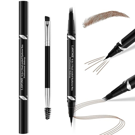 Eyebrow Pencil,2-in-1 Waterproof Eyebrow Pen with 4 Tip Brow Pen and Ultra-Precise Brow Pencil,with Dual-ended Eyebrow Brush,Eyebrow Makeup for Natural Looking Eyebrows-Soft Brown