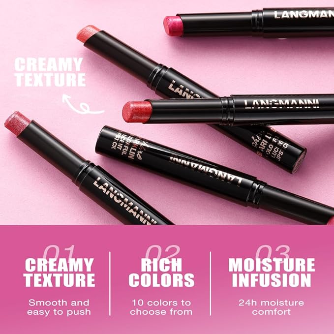 Jolilab 4Pcs Sparkling Lipstick Lip Gloss Long Lasting Waterproof Moisturizer Lip Balm Glitter Shimmer Metallic Lipstick, Diamond Shiny Bold Glow Goth Lipstick for Women Girls,Non-sticky(01+02+07+08