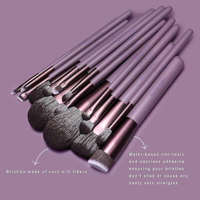 Makeup Brush Set, EIGSHOW Professional Makeup Brushes Kit Foundation Powder Concealers Eye Shadows Makeup 15 Piece for Eye Face Liquid Cream Cosmetics Brushes Kit, Gift for Women, Travel Set(Purple)