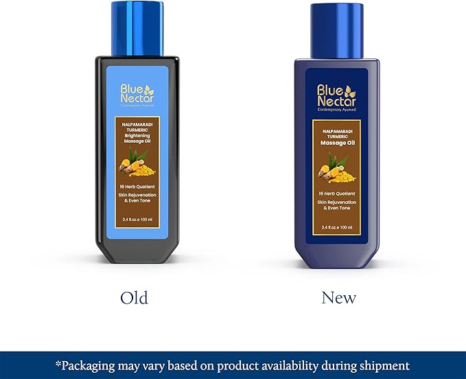 Blue Nectar Nalpamaradi Tailam Skin Radiance Oil with Turmeric | Plant Based Body Oil and Face Oil Infused with Turmeric, Amla and Manjistha (16 Herbs, 3.38 Fl Oz)