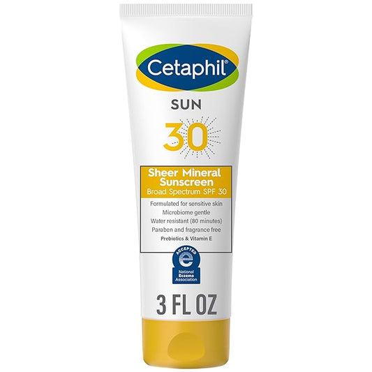 CETAPHIL Sheer Mineral Sunscreen Lotion for Face & Body, 3 fl oz, 100% Mineral UVA/UVB Filters: Zinc Oxide & Titanium Dioxide, Broad Spectrum SPF 30, For Sensitive Skin
