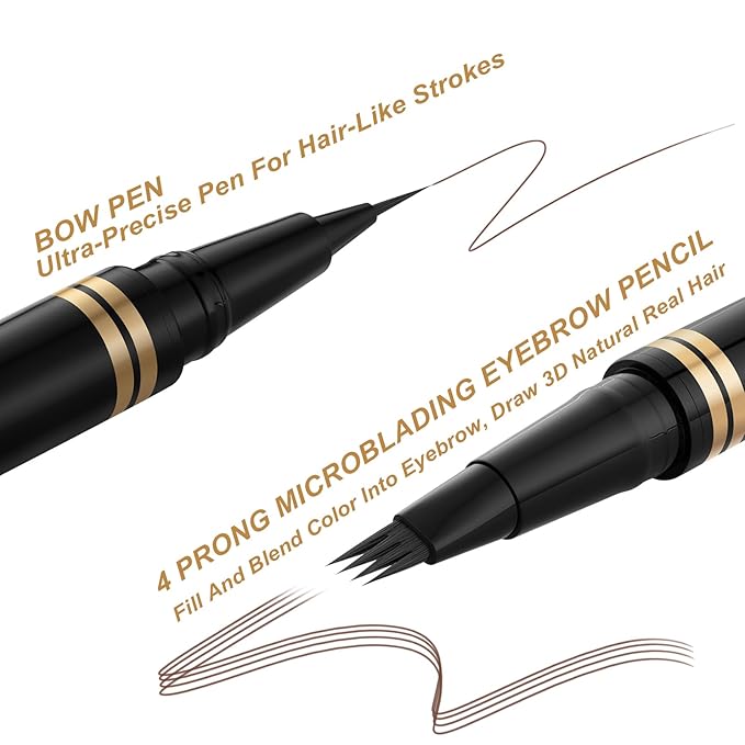 Eyebrow Pen,2-in-1 Waterproof Eyebrow Pencil with 4 Tip Microblading Brow Pen and Ultra-Precise Brow Pencil,with Dual-ended Eyebrow Brush,Eyebrow Makeup for Natural Looking - Dark Coffee