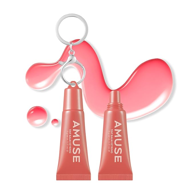 Amuse SEOUL Care Tint Lip Balm Keyring (04 Watermelon) | Hydrating Lip Balm + Keychain, Rice Extract & Multi-Peptide Complex, Clear Glossy Finish | 0.21 oz