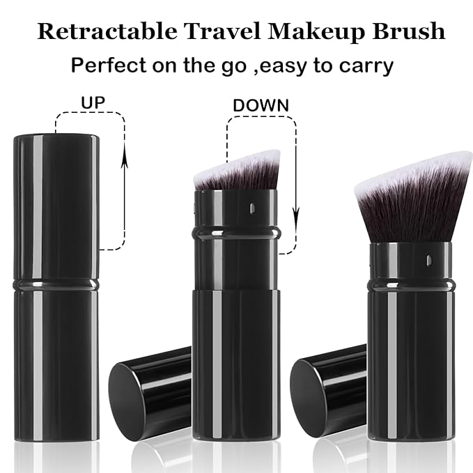 Kabuki Makeup Brush, Retractable Angle Travel Powder Foundation Makeup Brush Face Blush Brushes for Blending Liquid, Bronzer, Buffing, Sunscreen,Flawless Cosmetics