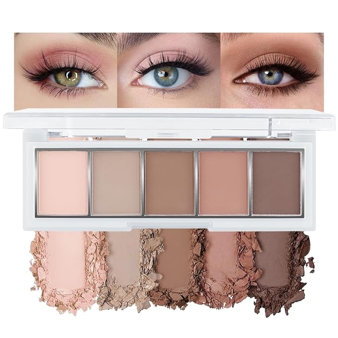 Nude Matte Eyeshadow Palette Makeup,5 Natural Nude Brown Light Brown Cool-Toned Natural Eye Shadow Palette Makeup, Smooth Blendable Texture, Long Lasting Naturing-Looking (02#, Pack of 1)
