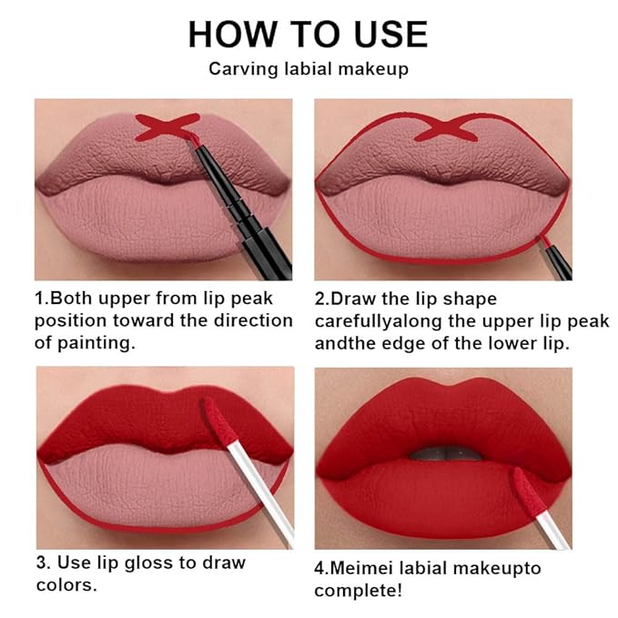 3Pcs 2 in 1 Mauve Neutral Light Rosey Nude Blue Red Lip Liner and Liquid Lipstick Stain Makeup Set for women, Long Lasting Smudge Proof Lip Tint Matte Finish Lip Gloss for All-Day Color Hold, Set10