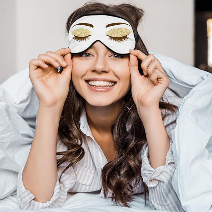 Eyelash Sleep Eye Mask Woman Eye Long Eyelashes Golden Glitters Eyeshadows Makeup Silk Eye Mask Sleeping Soft Eye Shade Cover for Women Boy Girl Airplane Travel