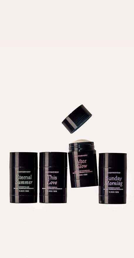 Each & Every All Natural Deodorant for Women & Men - Sensitive Skin, Plant-Based Aluminum-Free Deodorant, Travel Size - Multiple Scents (4 Pack, 0.8oz)