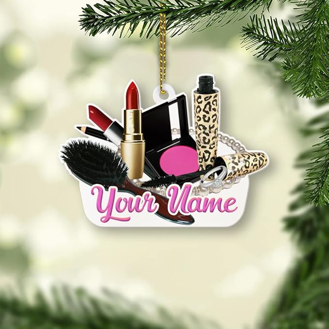 Personalized Name Lipstick Shape Flat Ornament for Girl Makeup Artist - Christmas Ornament Makeup Stylist 2
