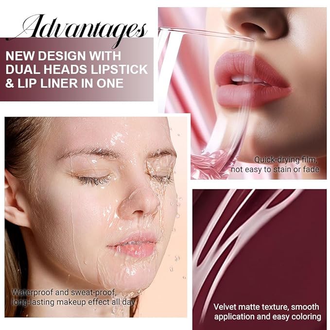 evpct 1Pcs Dark Oxblood Red Matte Lip Liner and Liquid Lipstick Stain Makeup Set for women, Red Long Lasting Smudge Proof Lipstick labiales matte mate larga duracion listip 24 hours originales,15#