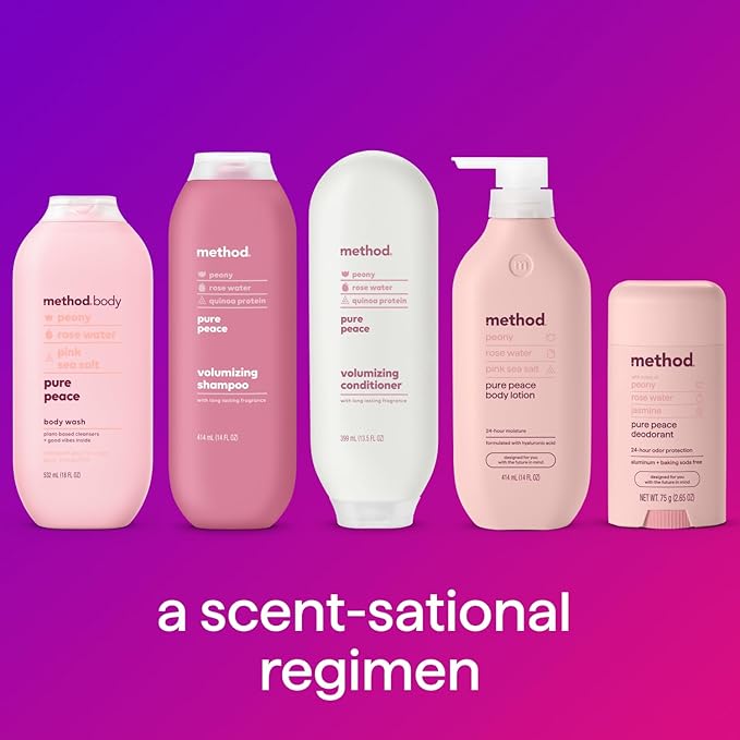 Method Volumizing Shampoo, Pure Peace with Rose, Peony, and Pink Sea Salt Scent Notes, Paraben and Sulfate Free, 14 oz (Pack of 1)