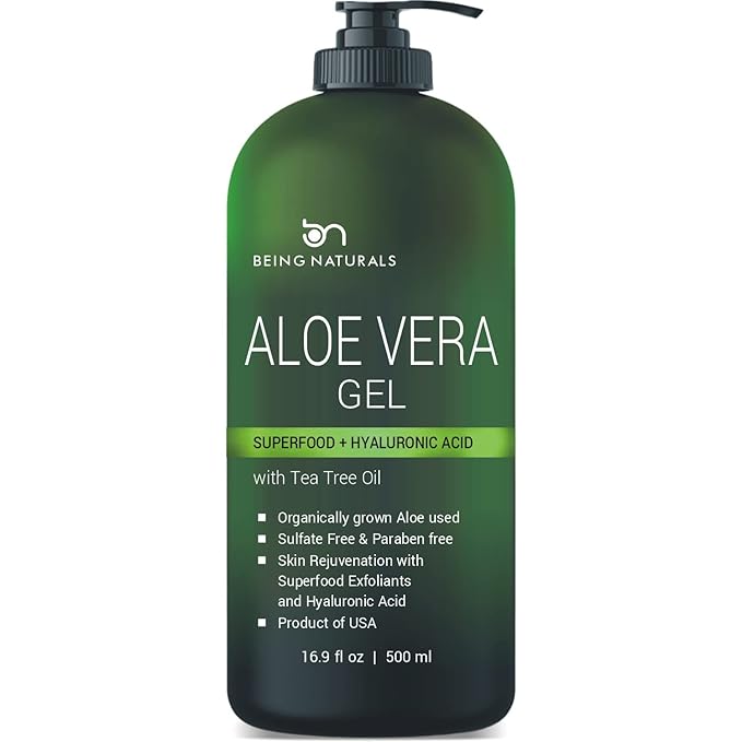 Aloe vera Gel - from 100% Pure Organic Aloe - Natural Raw Moisturizer for Face, Body, Hair. Perfect for Sunburn, Acne, Razor Bumps 16.9 fl oz (Tea Tree, Superfood, Hyaluronic Acid)