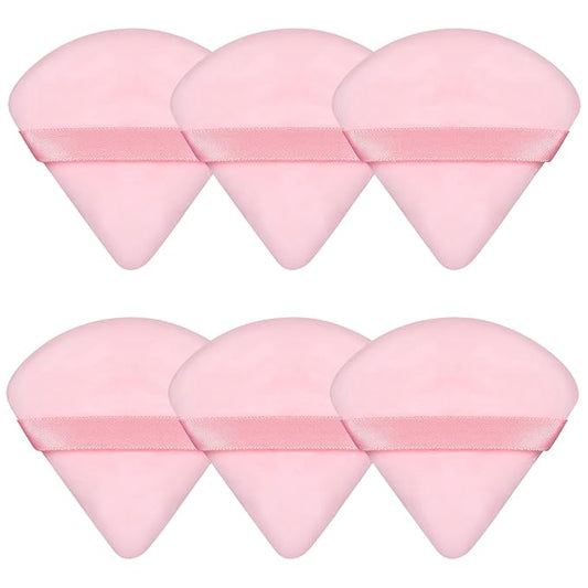 6 Pieces Pink Powder Puff Face Soft Triangle for Loose and Body Powder, Velour Makeup Sponge Set Setting Powder Puff Makeup Tools