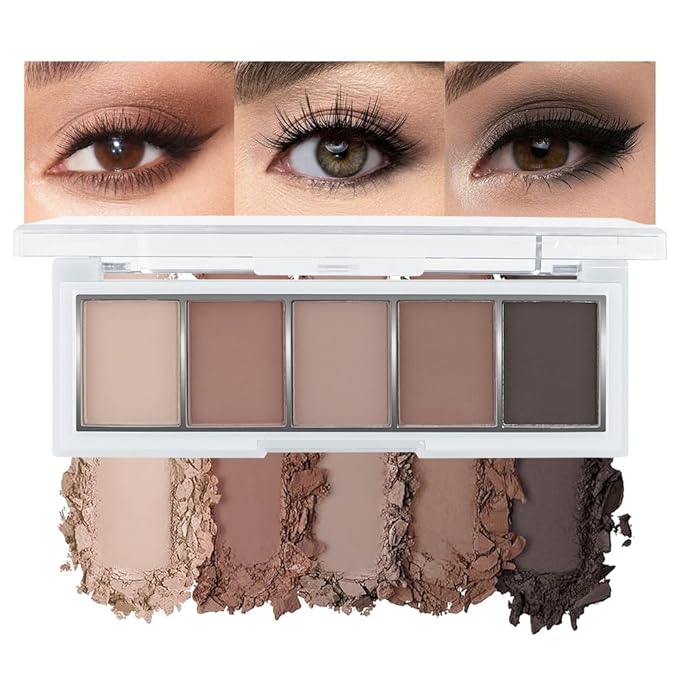 AMY'S DIARY Neutral Nude Brown Eyeshadow Palette Makeup, 5 Colors Cool-Toned Velvety Matte Finish, Nude Taupe Eye Shadows, for Brown Eyes Long Lasting Naturing-Looking (04#)