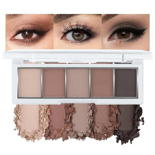 5 Colors Matte Eyeshadow Makeup Palette,Nude Dark Brown Taupe Black Natural Neutral Eye Shadow Palette,Long Lasting Waterproof Naturing-Looking Women Girls Eye Shadow