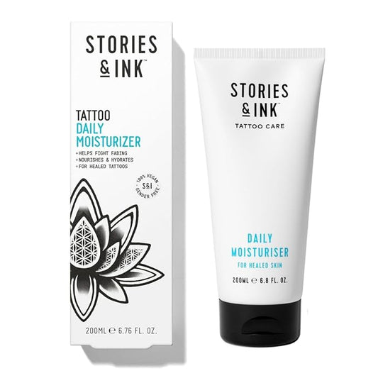 Stories & Ink Tattoo Care | DAILY MOISTURIZER for healed skin - with Advanced UV Ink Protection to Prevent Tattoo Fading, Protects & Hydrates Healed Tattoos, 200 mL / 6.8 Fl Oz
