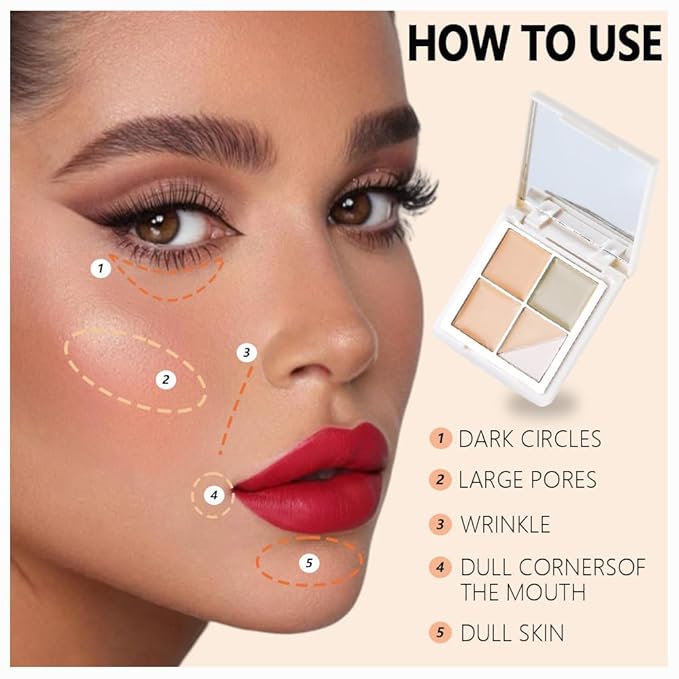 5 Colors Pot Concealer Full Coverage kit with Brush for Older Women, Under Eye Color Corrector Tri Color Concealer Palette for Dark Circles Mature Skin Makeup, Waterproof Foundation Color Corrector, 1