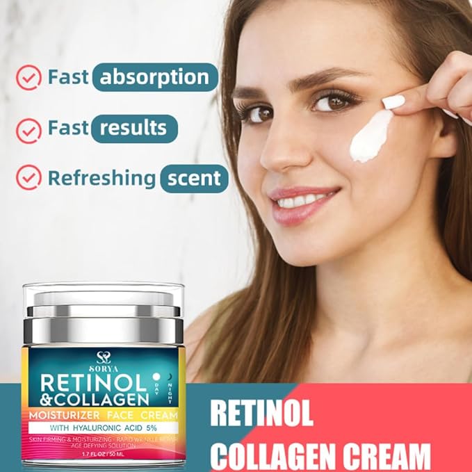 Retinol & Collagen Face Cream – Anti-Aging Moisturizer for Wrinkles & Fine Lines | Hyaluronic Acid & Peptides | Hydrates & Restores Skin Elasticity