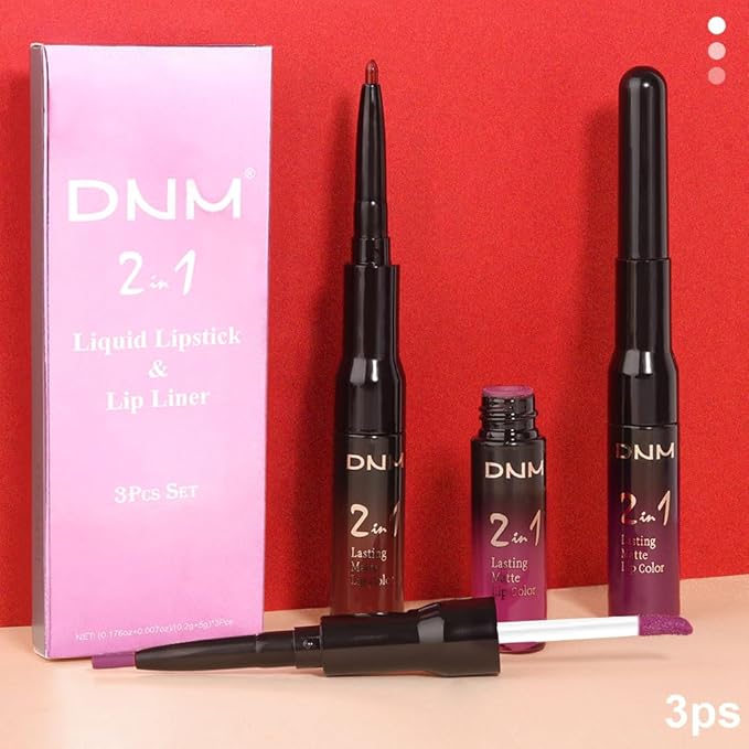 3Pcs 2 in 1 Dark Deep Red Purple Plum Black Cherry Lip Liner and Liquid Lipstick Stain Makeup Set for women, Long Lasting Smudge Proof Lip Tint Matte Finish Lip Gloss for All-Day Color Hold, Set11