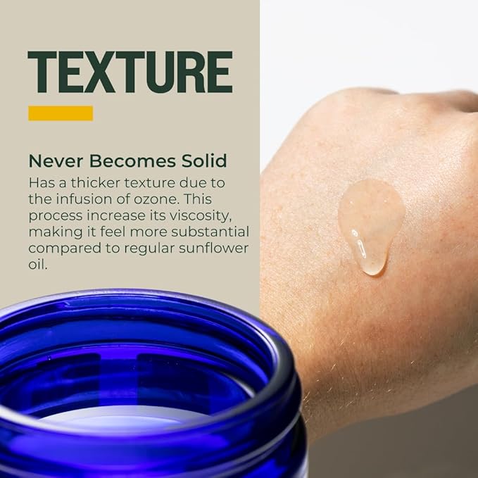 PurO3 Ozonated Sunflower Oil – Pure, Natural, Organic Skincare for Face & Body – Oxygenated Healing Lotion, Moisturizer & Beauty Cream in a Glass Jar – O3 Therapy Salve, 2 oz