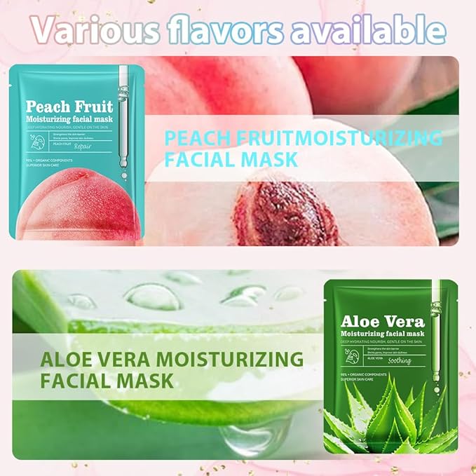 Face Sheet Mask Skincare,Hydrating Spa Face Mask For Sensitive Skin,Moisturize,Nourish for All Skin Types,Natural Skin Care Spa Face Mask for Women Men Girls,Pack of 12