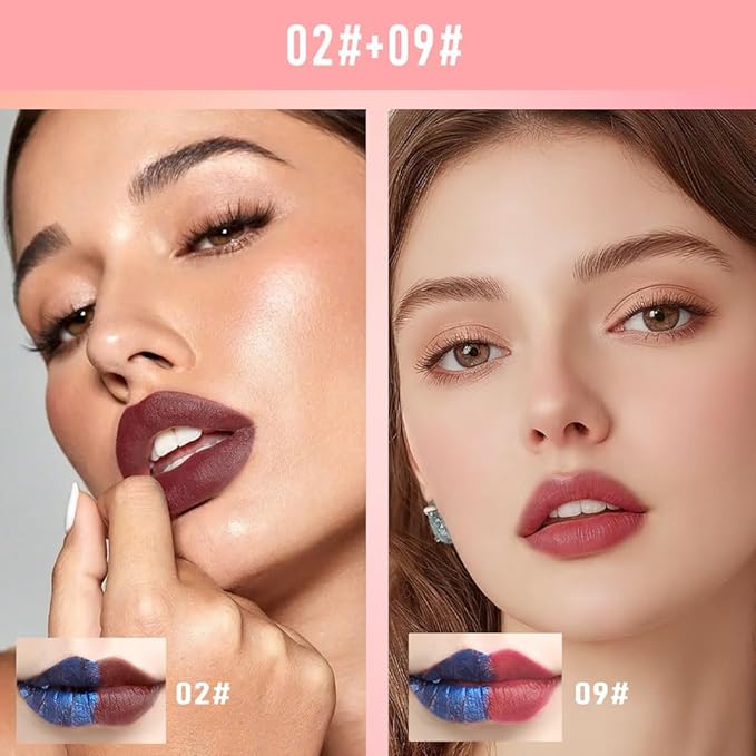 2Pcs Matte Lip Stain Wipe Off Masque - Peel Off Lip Stain Tattoo, All Day Peel Off Lip Tint,Long Lasting Lip Mask,Waterproof Transfer-proof Lip Liner Peel Off Lip Gloss,Stay Lip Makeup 02+09