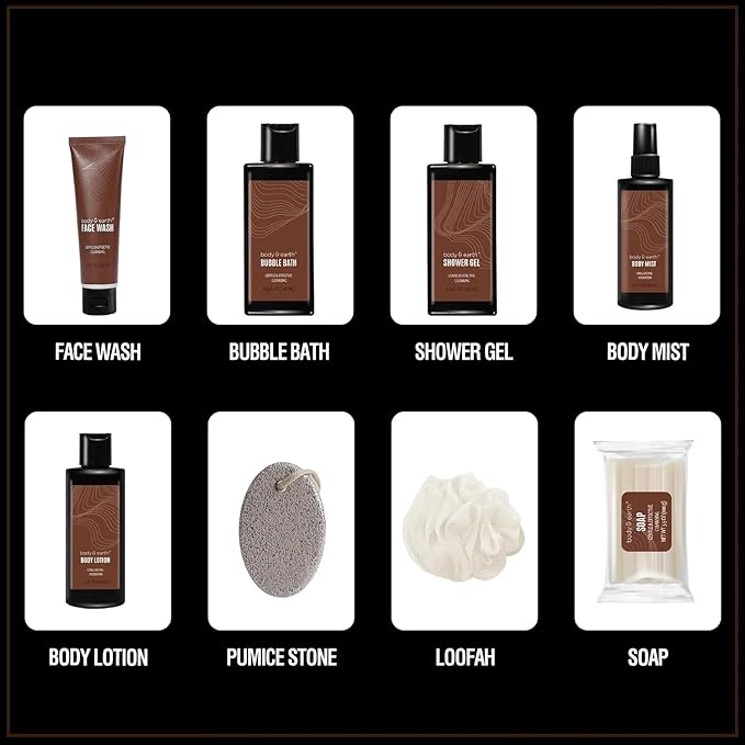 Body & Earth 8Pcs Gift Baskets For Mens Gifts Set With Sandalwood Scent Bath and Body Works Gifts For Men Birthday Christmas Gifts Anniversary Gifts For Men