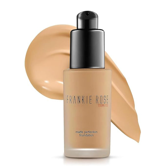 Frankie Rose Cosmetics Matte Perfection Foundation Makeup – Long-Lasting, Hydrating Foundation for Semi-Matte Finish - Full Coverage for All Skin Types - (Olive) 1.0 US fl oz / 30 ml