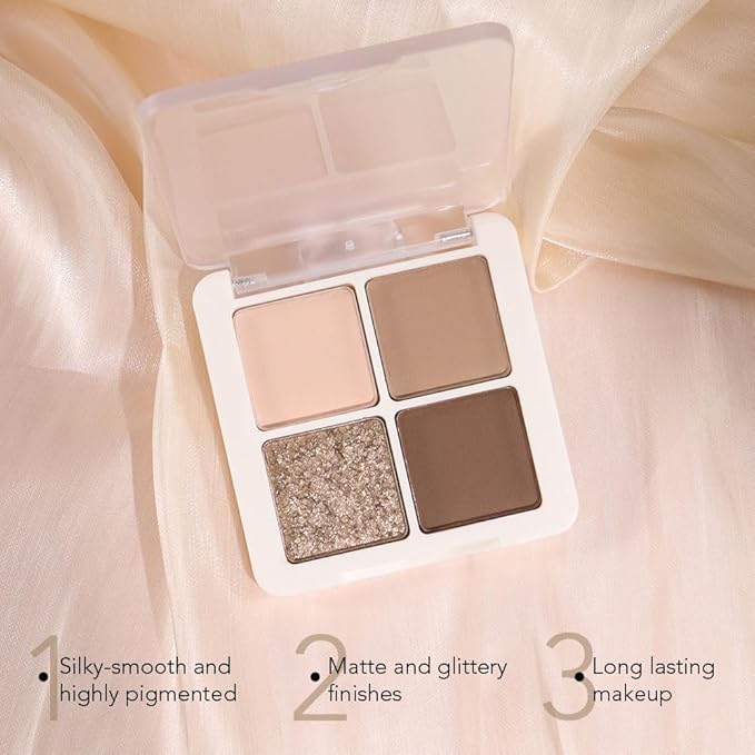 4 Colors Matte Shimmer Eyeshadow Makeup Palette,Champagne Nude Light Dark Brown Natural Neutral Eye Shadow Palette,Long Lasting Waterproof Naturing-Looking Women Girls Eye Shadow