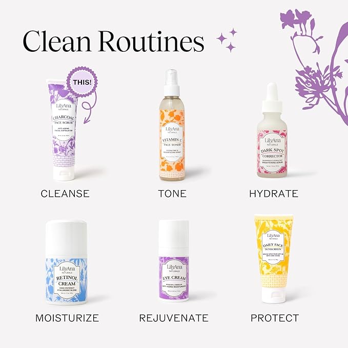 LilyAna Naturals Charcoal Face Scrub - Facial Exfoliator - Microdermabrasion Scrub - Facial Skin Care Products for Women and Men - Lavender and Tea Tree Oil - 3oz