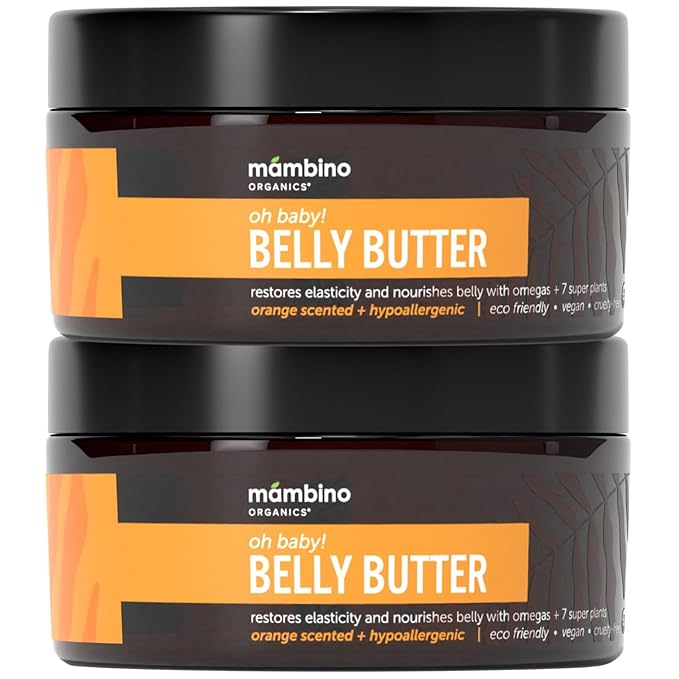 Mambino Organics Oh Baby! Belly Butter, Belly Cream with Shea Butter for Pregnancy, Minimizes Stretch Marks, Vegan, Cruelty-Free, Maternity Skin Care, 2-Pack, 4 fl oz