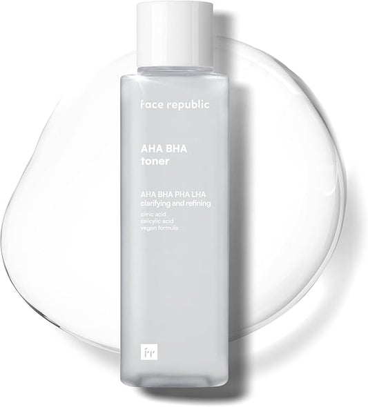 Face Republic AHA/BHA Toner 160ml 5.41 fl oz | Clarifying, Refining, Hydrating | Pore Care, Gentle Exfoliation | AHA BHA PHA LHA | for Oily, Sensitive Skin | Alcohol-Free | Vegan Korean Skincare