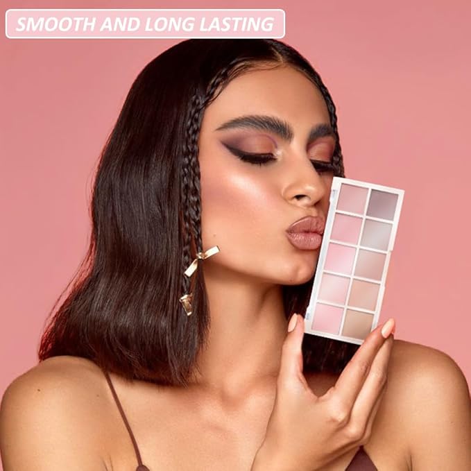 Ten Color Pink Brown Series Matte Eyeshadow Makeup Palette, High-Pigment Eye Shadow, Smooth & Blendable, Everyday Velvety Matte Finish Eye Makeup Looks Box, Vegan & Cruelty-Free, 0.35 Oz 04#