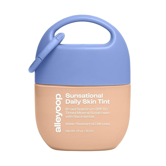 Alleyoop Sunsational Tinted Moisturizer SPF 50 for Face Broad Spectrum – 100% Mineral Face Sunscreen with Jojoba, Hydrating & Soothing Tinted Sunscreen, Vegan & Cruelty-Free (Glimmer)
