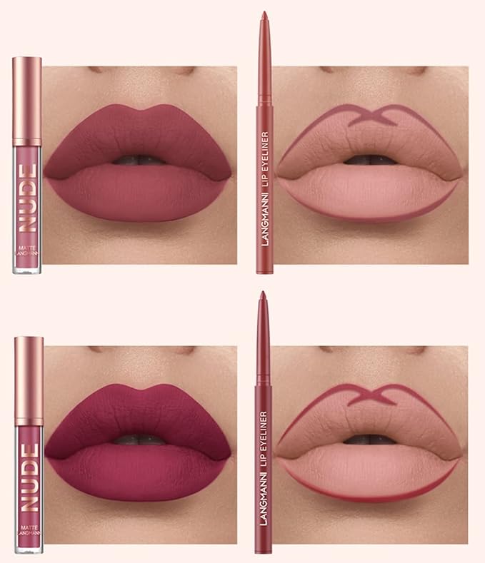 URQT 12pcs Lip Liner and Lipstick Set, 6 Velvety Matte Liquid Lipsticks + 6 Matching Smooth Lip Liner One Step Lips Long Lasting Waterproof Makeup Kits Gift Set