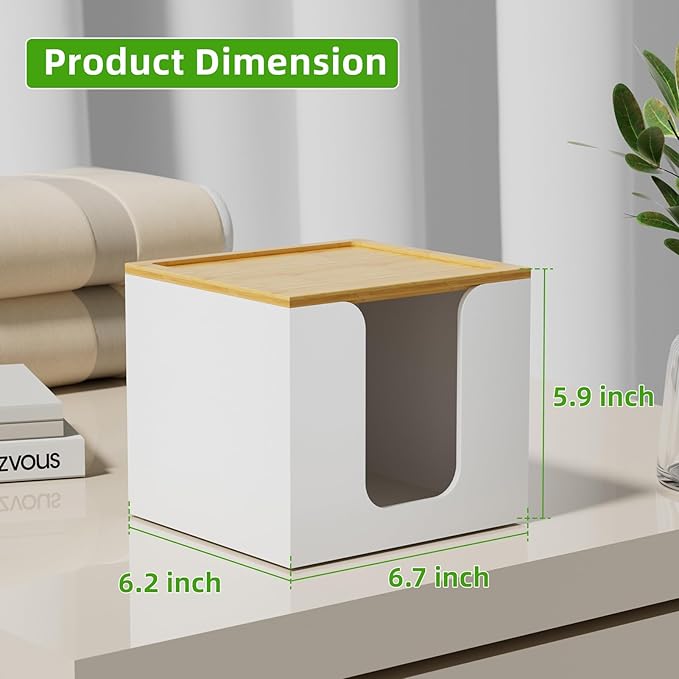 VITVITI Disposable Face Towel Holder Box, Acrylic Facial Towel Container for XL Clean Skin Club, Large Disposable Face Towels Storage with Bamboo Lid, for Bathroom, Vanity Makeup, White