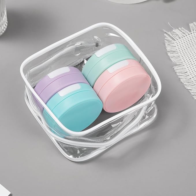 Gemice Travel Containers for Toiletries, Magnetic Travel Containers, TSA Approved Cream Jars with Toiletry Bag, Leak-proof Small 1oz Capsules Set with Multiple Labels for Organization (4 Pack)