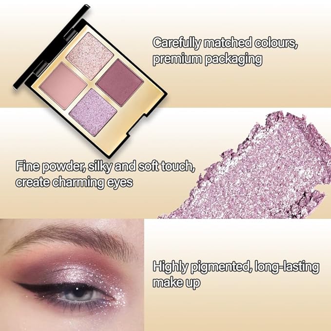 4 Colors Eyeshadow Makeup Palette,Nude Pink Purple Natural Neutral Nude Eye Shadow Palette with Mirror,Long Lasting Naturing-Looking,Waterproof,Travel Size