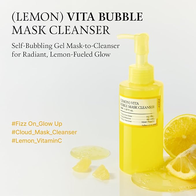 FULLY Lemon Vita Bubble Mask Cleanser, Self-Bubbling Gel-to-Foam Face Wash, Vitamin C + Jeju Lemon Water for Brightening, Radient Smooth Skin, Hydration, Vegan Korean Skincare, 5.07 fl.oz