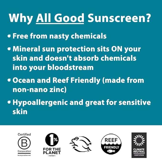 All Good Baby & Kids Mineral Face & Body Sunscreen - UVA/UVB Broad Spectrum, Coral Reef Friendly, Water Resistant, Zinc Oxide - (2) SPF 50 Butter Sticks & (2) SPF 30 Sprays